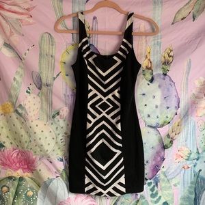Black bodycon dress with geometric print detail